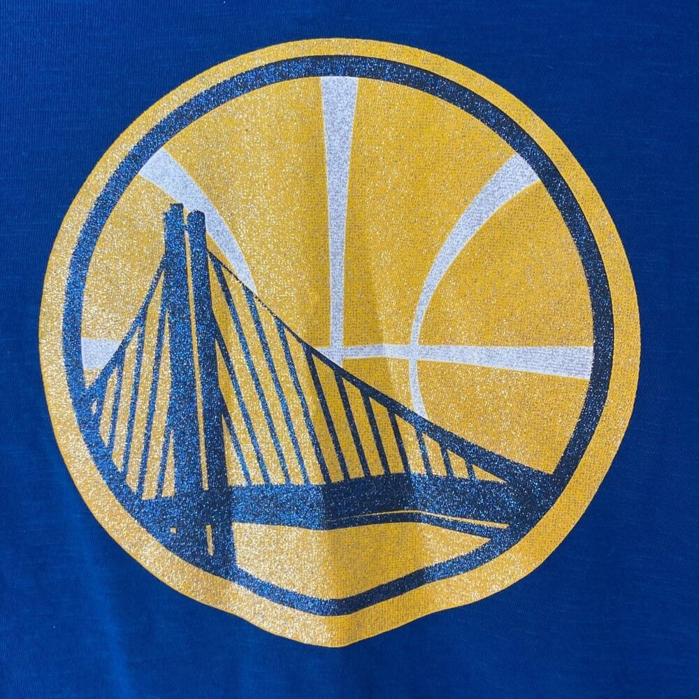 NBA Golden State Warriors Slub Slit Neck Shirt Blue Womens Large 3/4 Sleeves New - Picture 7 of 13